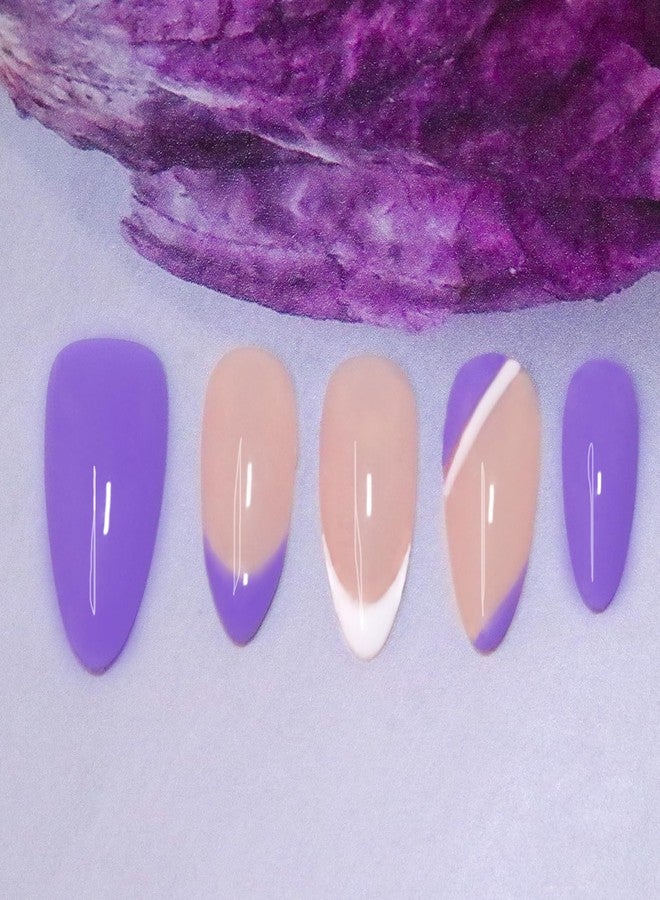 WISHDIAM Press On Nails,Handmade,10pcs,Acrylic,Purple,Simple,Reusable Handmade Gel Nails,Custom Made,Thick Acrylic,Almond Nails,Stronger Fake Nails,Nail Art Gifts,Women/Girls(purple, M) - Image 4