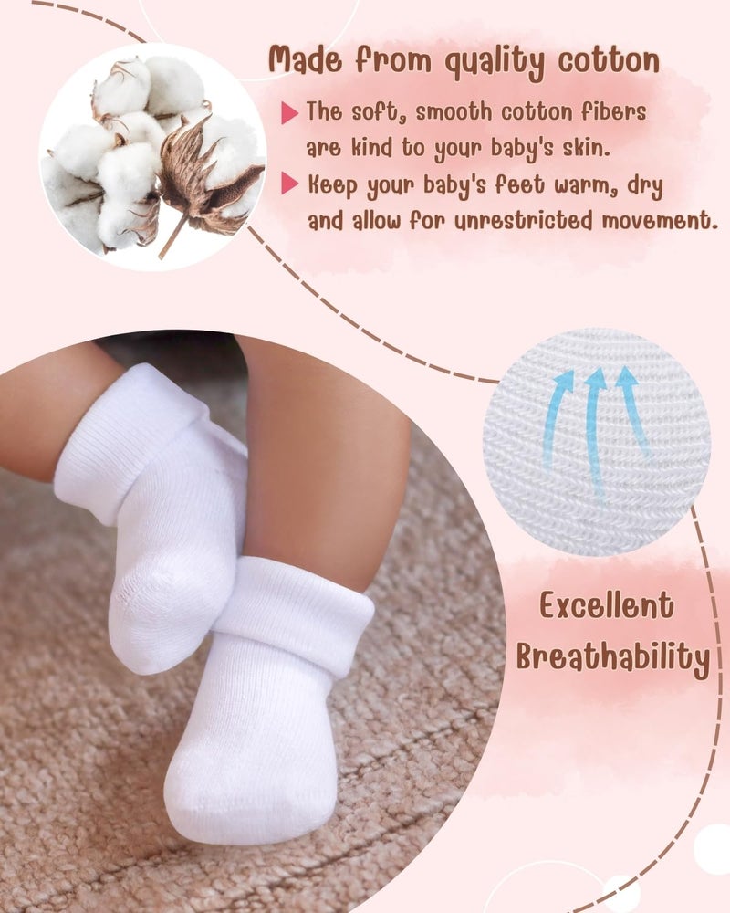 RATIVE Newborn Socks Thick Terry Turn Cuff Socks for Unisex Baby Boy and Girl (0-6 months, 12-pairs/white) - Image 3