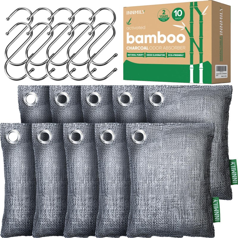 Activated Charcoal Odor Absorber Odor Eliminator for Strong OdorBamboo Charcoal Air Purifying Bags for Home Car Closet Pet Smoke Room Deodorizer 10 x 100g Unscented