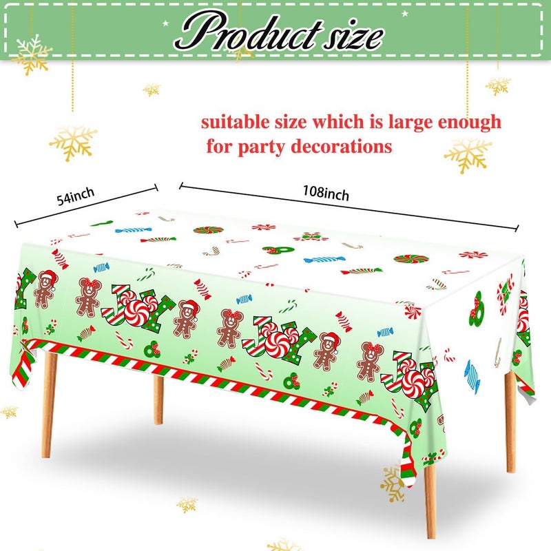 Haimimall 3pcs Christmas Tablecloth Gingerbread Christmas Table Cover Peppermint Christmas Candyland Joy Table Cloths Xmas Santa Mouse Christmas Decorations for Dining Room 108x54 inches - Image 2