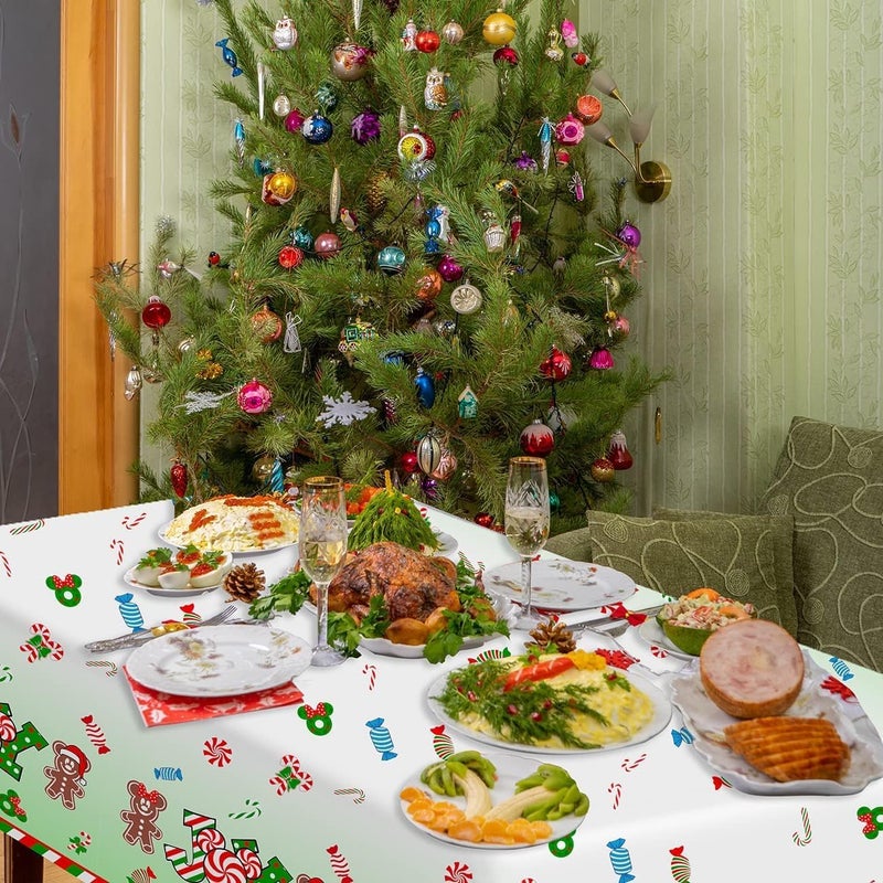 Haimimall 3pcs Christmas Tablecloth Gingerbread Christmas Table Cover Peppermint Christmas Candyland Joy Table Cloths Xmas Santa Mouse Christmas Decorations for Dining Room 108x54 inches - Image 4