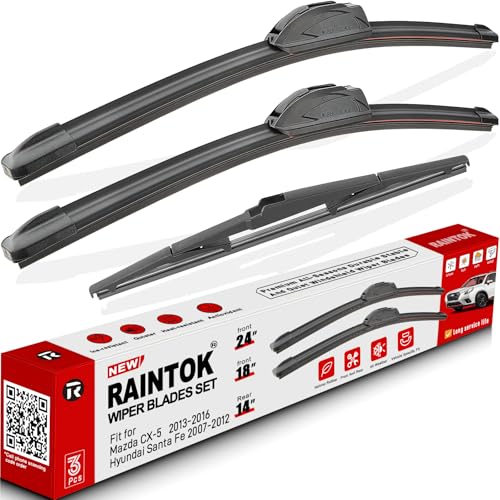 RAINTOK Windshield Wiper Blades Replacement for 2013 2014 2015 2016 Mazda CX5 CX5 Original Factory Quality Front Rear Wipers Blade Set for My Car  24 18 14 Pack of 3