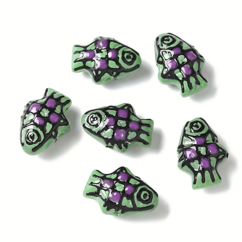 20 Green Handmade Glass Painted Fish Lamp Beads 20x14x9.5mm DIY Jewelry - Image 5