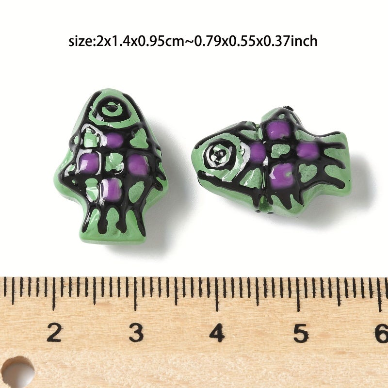 20 Green Handmade Glass Painted Fish Lamp Beads 20x14x9.5mm DIY Jewelry - Image 4