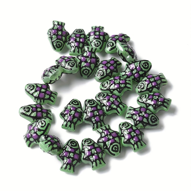 20 Green Handmade Glass Painted Fish Lamp Beads 20x14x9.5mm DIY Jewelry - Image 1