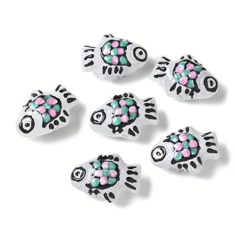 20 Green Handmade Glass Painted Fish Lamp Beads 20x14x9.5mm DIY Jewelry - Image 3