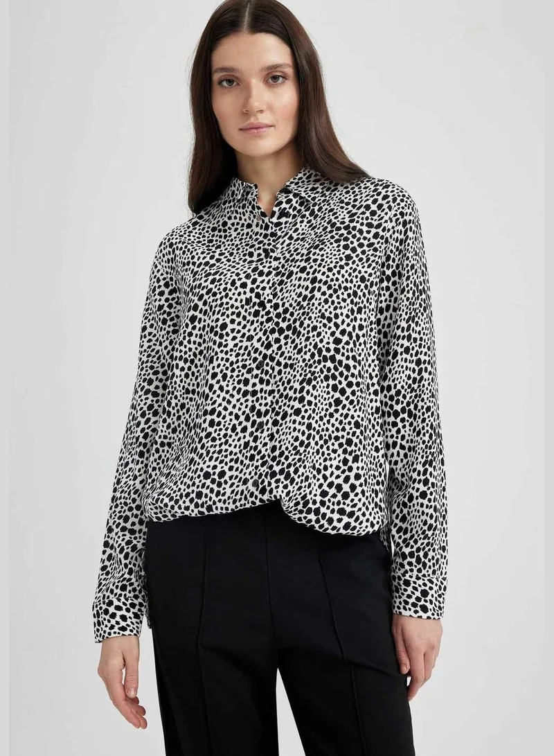 ديفاكتو Woman Shirt Neck Woven Long Sleeve Tunic