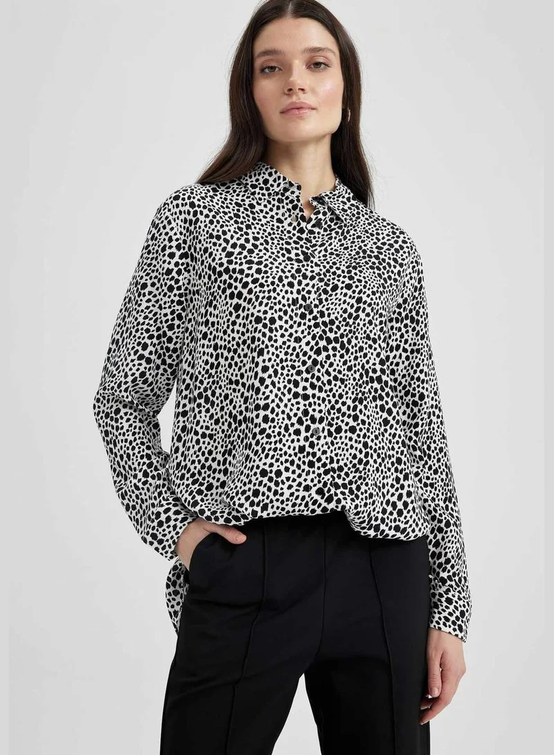 ديفاكتو Woman Shirt Neck Woven Long Sleeve Tunic