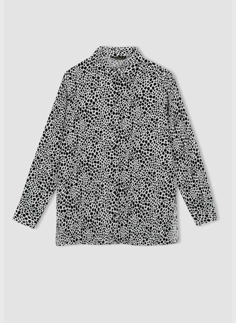 ديفاكتو Woman Shirt Neck Woven Long Sleeve Tunic