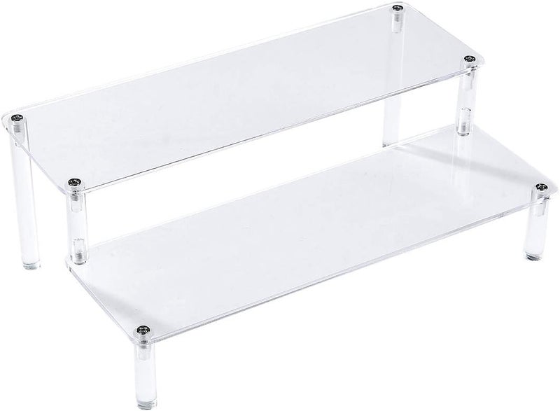 BYCY Acrylic Clear 2-Tier Riser Display Shelf for Figures, Desserts Holder, Collections Organizer and Cosmetic Items Shelf (12" x 6.9" x 4.25") - Image 1