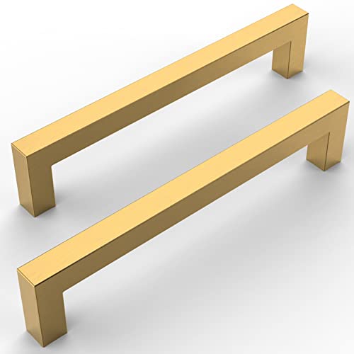 Amerdeco 15 Pack Gold Kitchen Cabinet Handles 7 Inch178mm Hole Centers Stainless Steel Handles for Kitchen Cabinet Hardware Brushed Brass Cabinet Pulls for Bathroom Cupboard Dresser Drawer Handles - Image 1