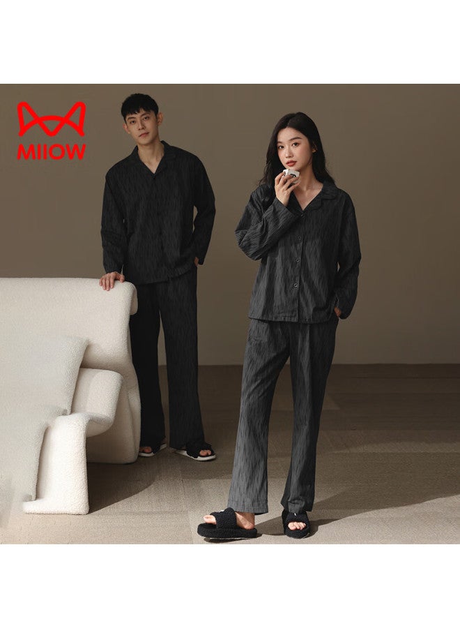 MIIOW Couple Pajamas Men's Spring/summer Long Sleeve 100% Cotton New Casual Home Wear Women's Set Can Be Worn Out - Image 1
