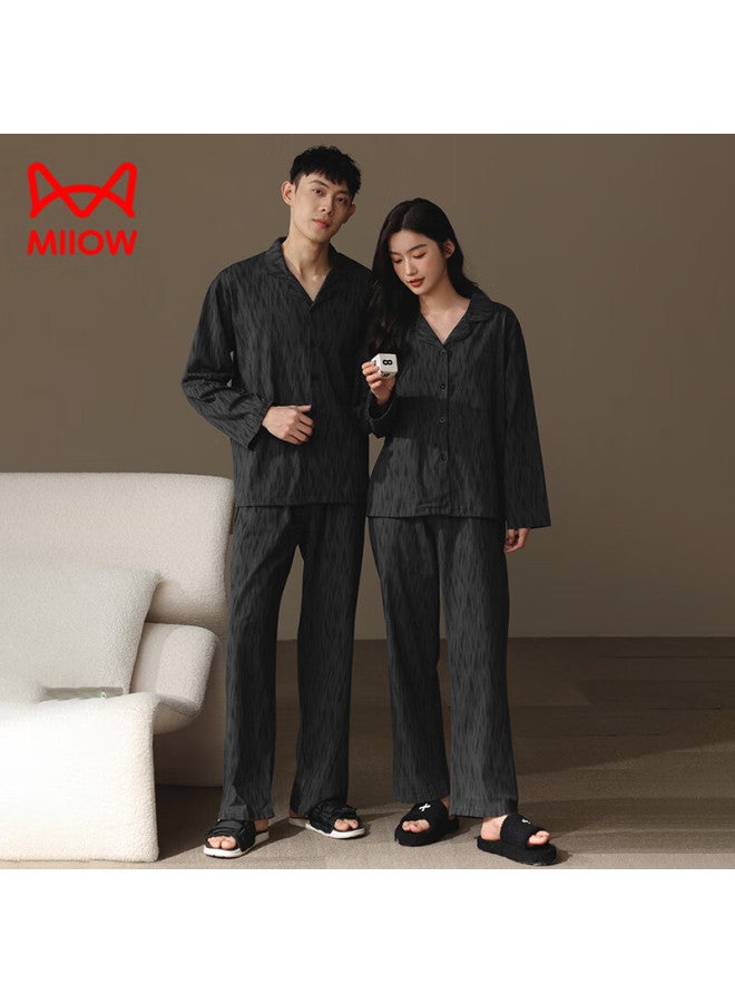 MIIOW Couple Pajamas Men's Spring/summer Long Sleeve 100% Cotton New Casual Home Wear Women's Set Can Be Worn Out - Image 2