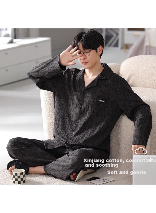 MIIOW Couple Pajamas Men's Spring/summer Long Sleeve 100% Cotton New Casual Home Wear Women's Set Can Be Worn Out - Image 4