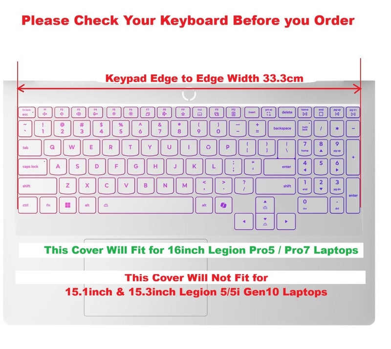 RAYA Silicone Keyboard Skin Cover for 2026 Lenovo Legion Pro 5 & Legion Pro 7 16inch Laptops (Black) - Image 3