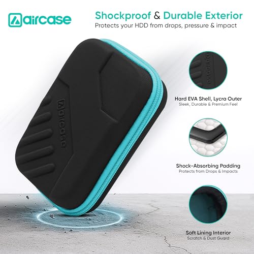 AirCase 2.5 Inch External Hard Drive Case with Shockproof EVA Hardshell & Soft Lining | Travel Organizer Pouch with Mesh Pocket, Zipper Closure for HDD/SSD, Earphones, Cable, Charger & Gadgets(Black) - Image 2