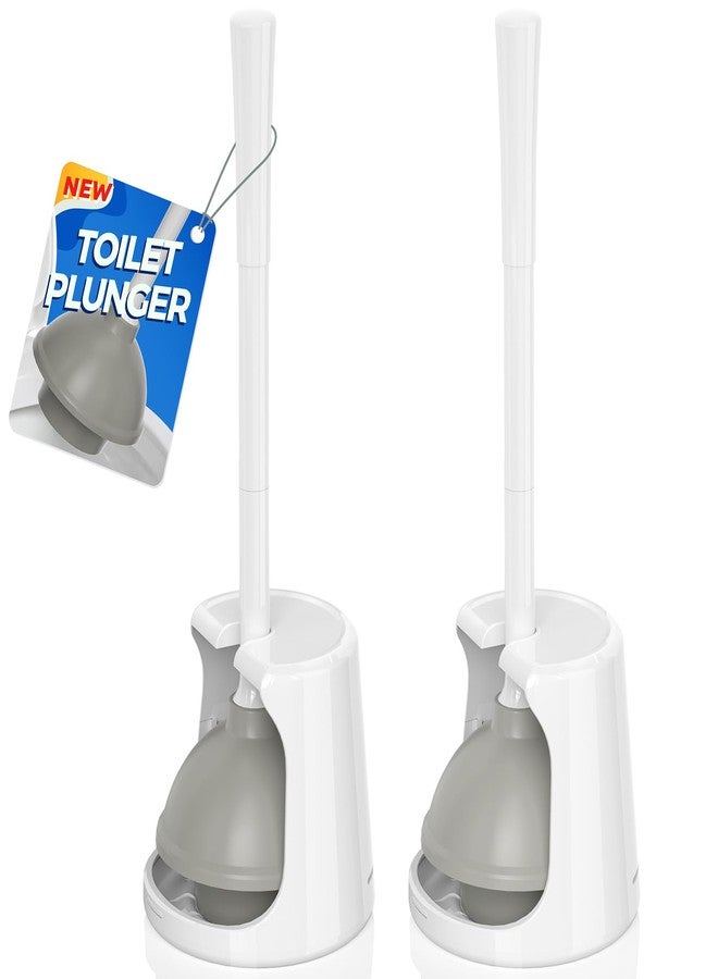 LOVLOY Toilet Plunger with Holder, 2 Pack Plungers for Bathroom Heavy Duty for 5.7-inch Toilet Drain, Toilet Plunger and Holder Combo for Bathroom Cleaning(White) - Image 1