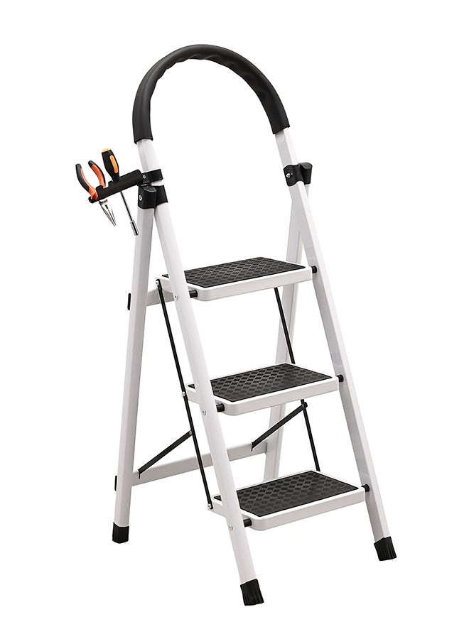 LAWAZIM Pro7 3-Step Folding Ladder With Tools Hanger - White - 120kg Load Capacity Step Stool with Convenient Handgrip, Tools Holder Rack, Anti-Slip Pedals - Multi-Use Ladder for Kitchen & Household - Image 1