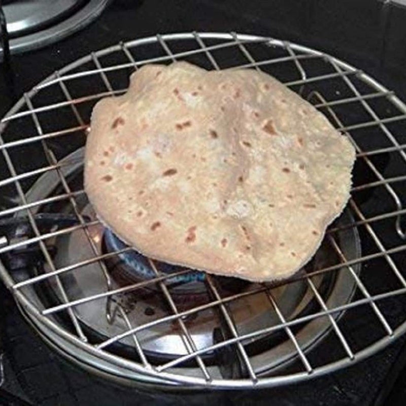Qebham Qebham Roaster Barbecue Net Jali Griller Chapati Toast Grill with Wooden Handle Steaming Cooking and Baking Barbeque Jali for Roti, Paneer (Round)  - Image 5