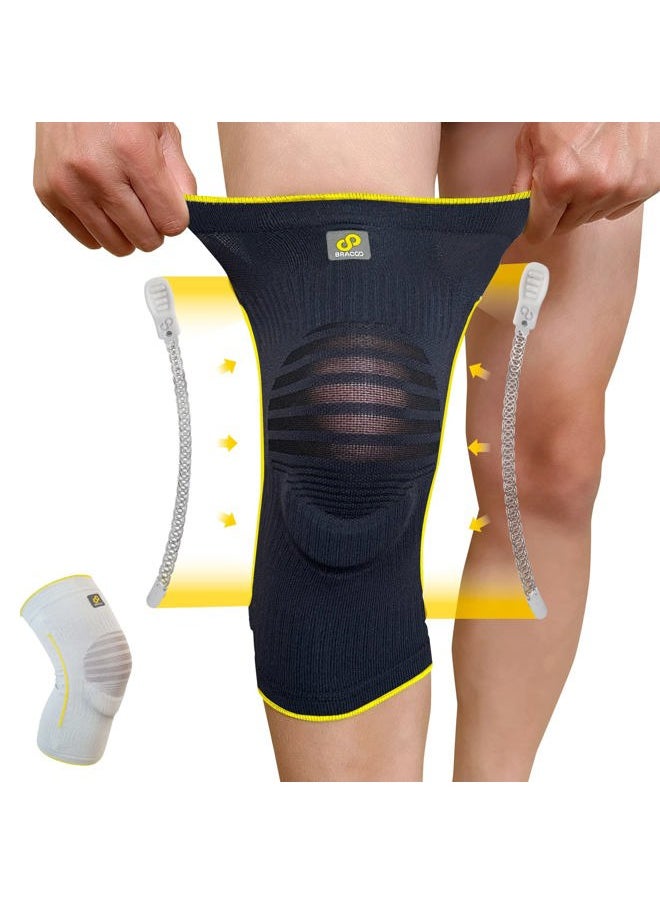 Bracoo Thin Knee Compression Sleeve for Knee Pain Women & Men, Brace Support with Patella Pad & Side Stabilizers, Breathable & Lightweight for Daily Use, Walking, Running, Workout, KE60  - Image 1