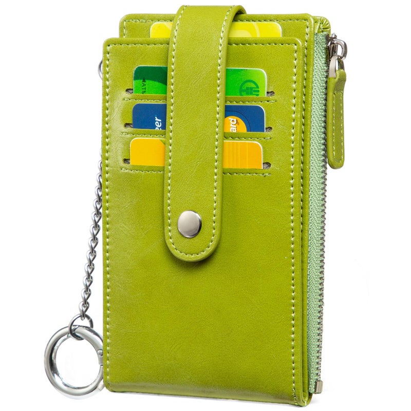 Huztencor Credit Card Holder for Women RFID Small Wallet Women Slim - Multi Zipper Card Case with Keychain Oil Green - Image 1
