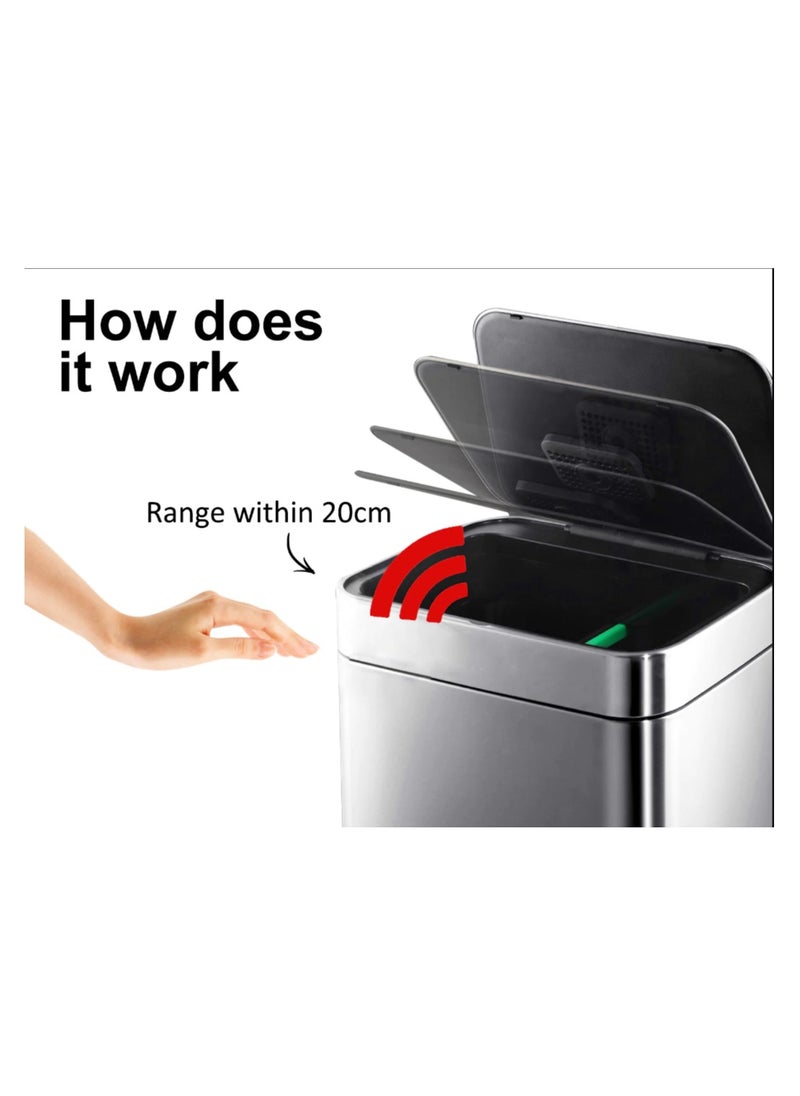 60L, Sensor opening garbage bin, Soft Closing Stainless Steel Automatic Motion Sensor Trash Can, Touchless Sensor Garbage Bin