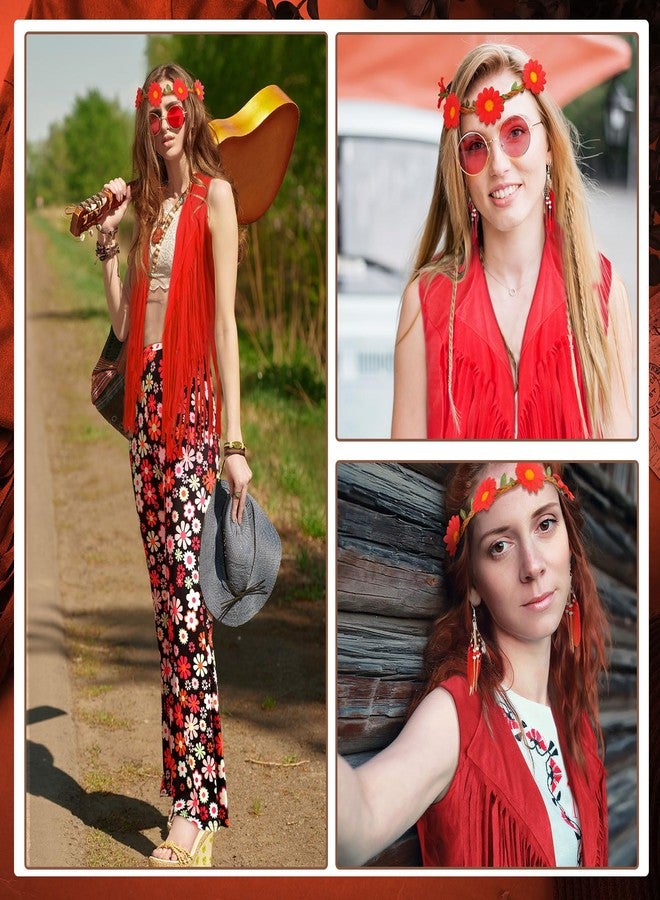 Leumoi 5 Pcs 60s 70s Costume for Women Disco Outfits Hippie Accessories Fringe Vest Boho Flared Pants Set for Carnival(Small,Stylish) - Image 5