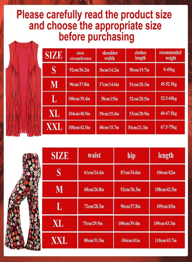 Leumoi 5 Pcs 60s 70s Costume for Women Disco Outfits Hippie Accessories Fringe Vest Boho Flared Pants Set for Carnival(Small,Stylish) - Image 4