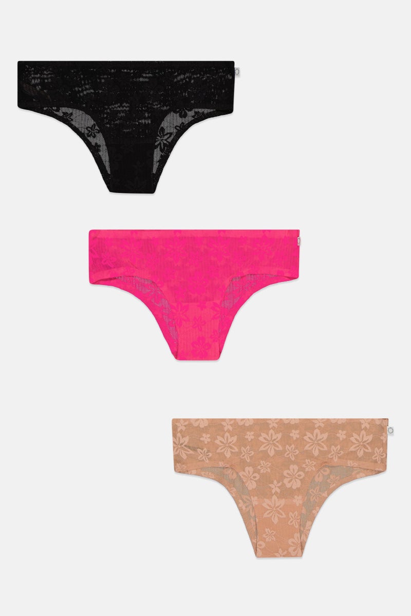 BCBGeneration Women 3 Piece Lace Cut Panty, Pink Glow  - Image 1