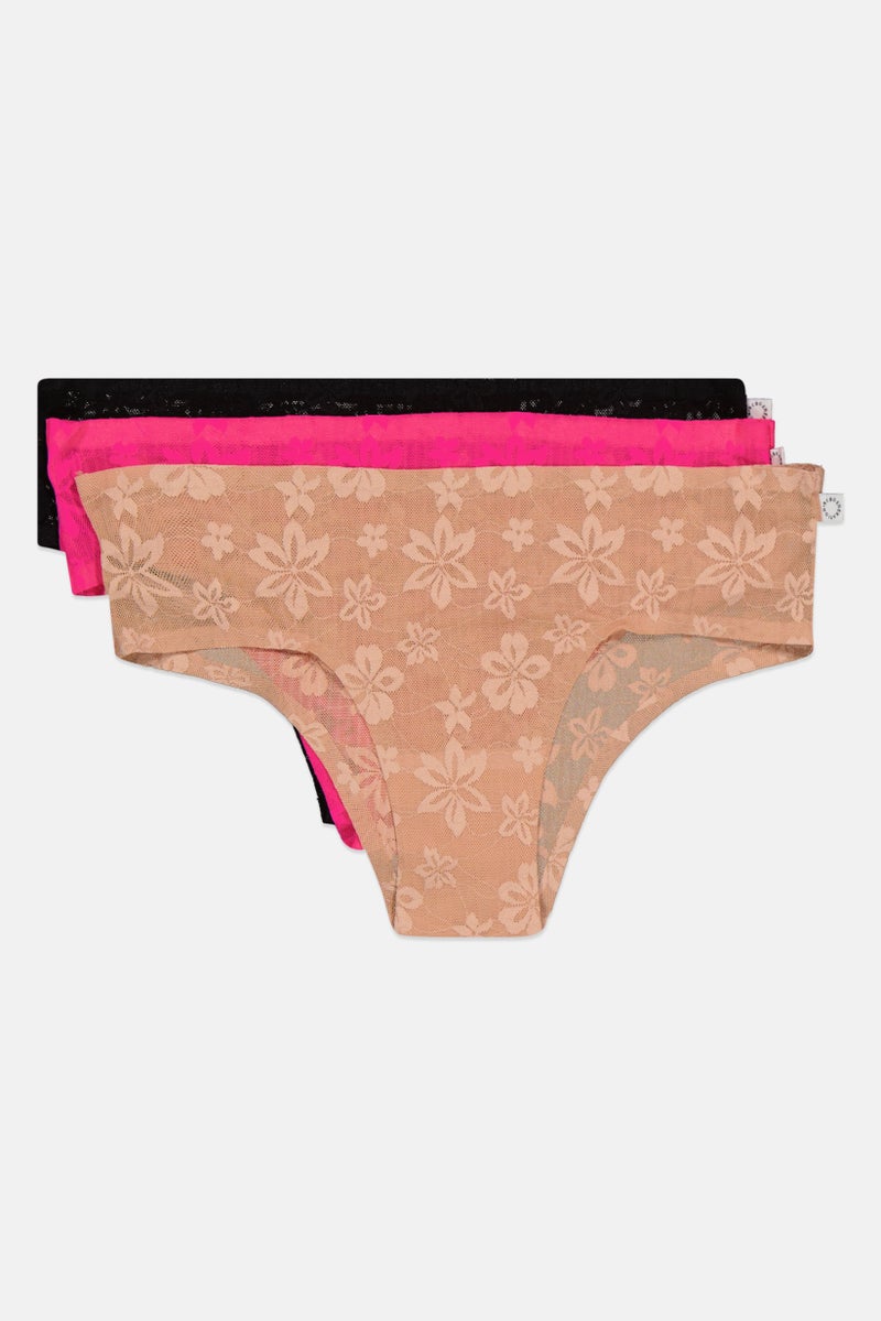 BCBGeneration Women 3 Piece Lace Cut Panty, Pink Glow  - Image 2
