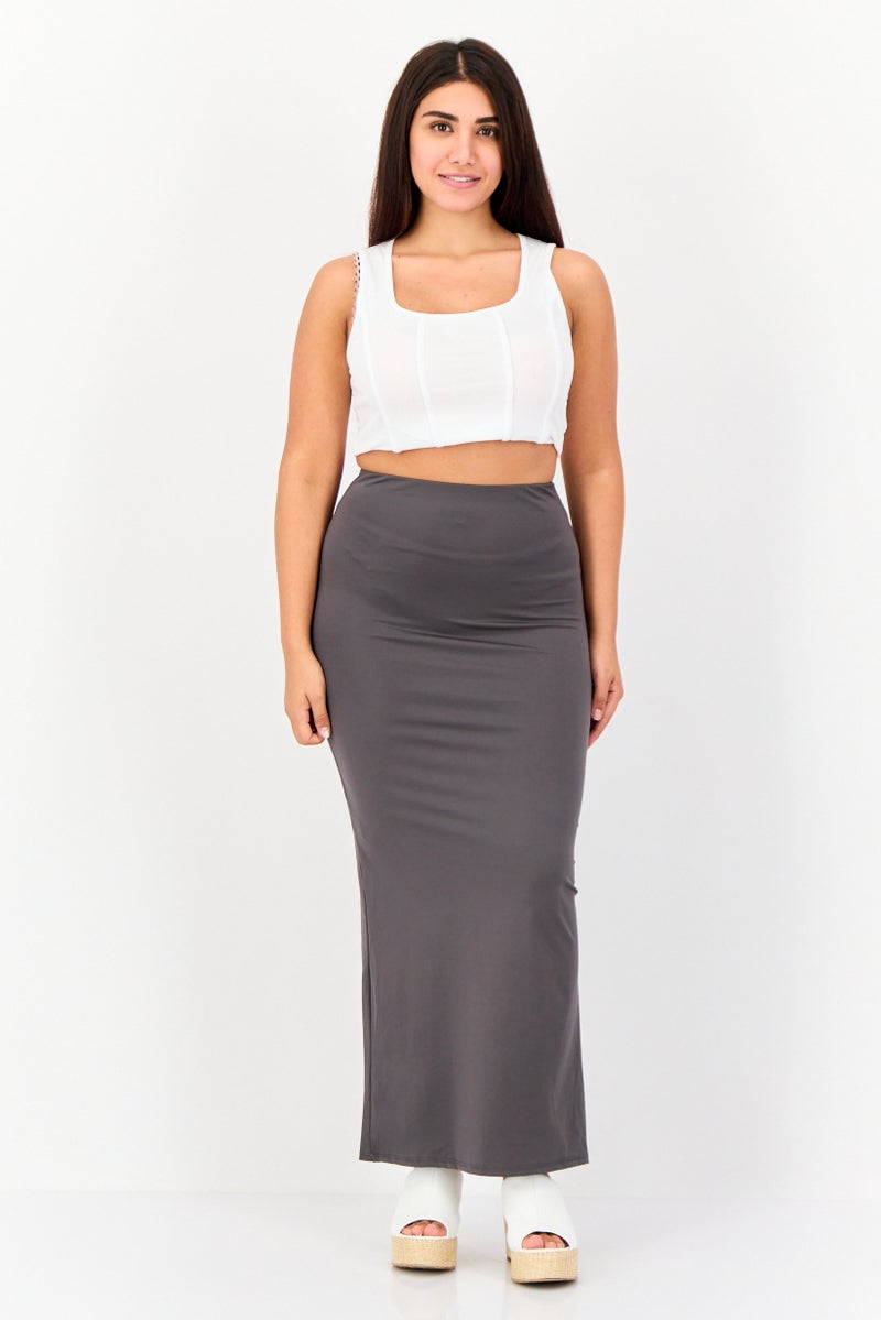 Don't Call Me Jennyfer Women Solid Maxi Skirt, Grey  - Image 3