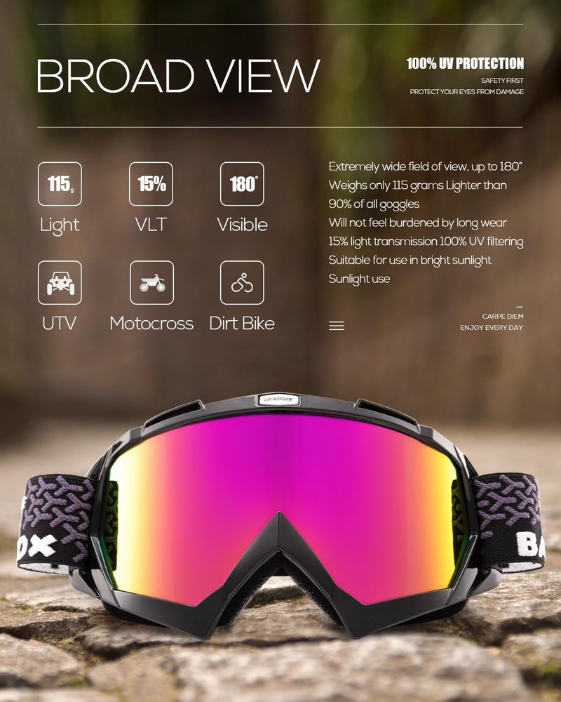 BATFOX Motorcycle Glasses Goggles Dirt Bike Motocross Safety ATV Tactical Riding (HD Purple-Black, Adult) - Image 5