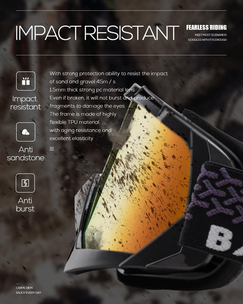 BATFOX Motorcycle Glasses Goggles Dirt Bike Motocross Safety ATV Tactical Riding (HD Purple-Black, Adult) - Image 4