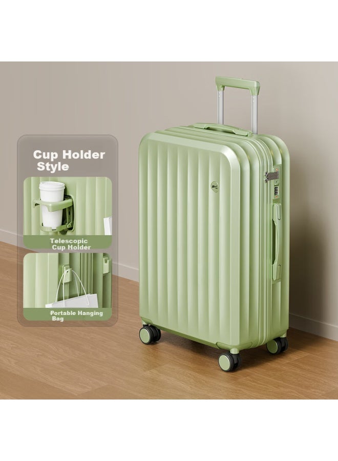 Pull Back Huangli 24-inch Green Lightweight Luggage With Cup Holder For Women And Men, Pu Leather Suitcase With Password Lock For Students - Image 1