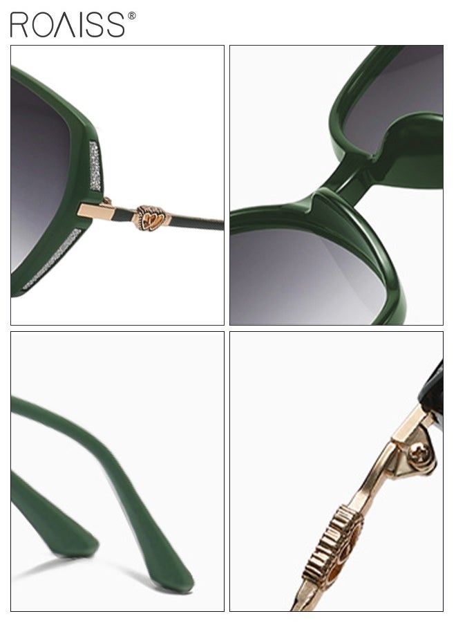 roaiss - Women's Square Sunglasses, UV400 Protection Sun Glasses with Sequin Side Design, Fashion Anti-glare Sun Shades for Women with Glasses Case, 54mm, Green - Image 1