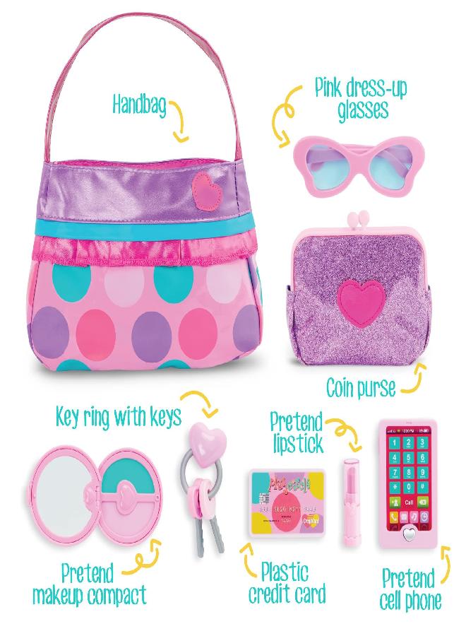 Play Circle by Battat - Princess Purse Style Set - Pretend Play Multicolor Handbag and Fashion Accessories - Toy Makeup, Keys, Lipstick, Credit Card, Phone, and More for Kids Ages 3 and Up (8 pieces) - Image 2
