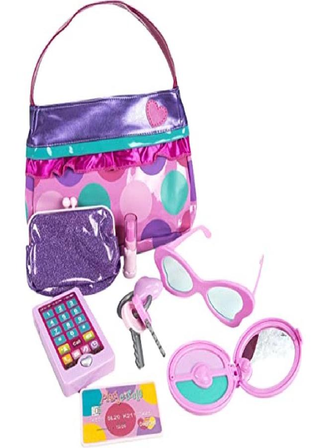 Play Circle by Battat - Princess Purse Style Set - Pretend Play Multicolor Handbag and Fashion Accessories - Toy Makeup, Keys, Lipstick, Credit Card, Phone, and More for Kids Ages 3 and Up (8 pieces) - Image 1