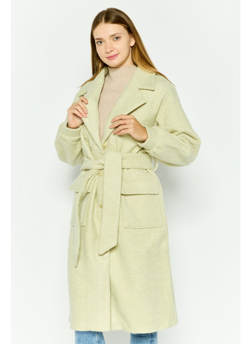 Native Youth Women Plain Belted Trench Coat Jacket, Green  - Image 1