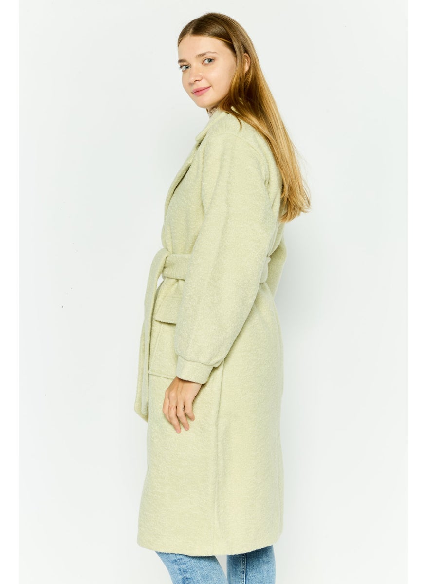 Native Youth Women Plain Belted Trench Coat Jacket, Green  - Image 3