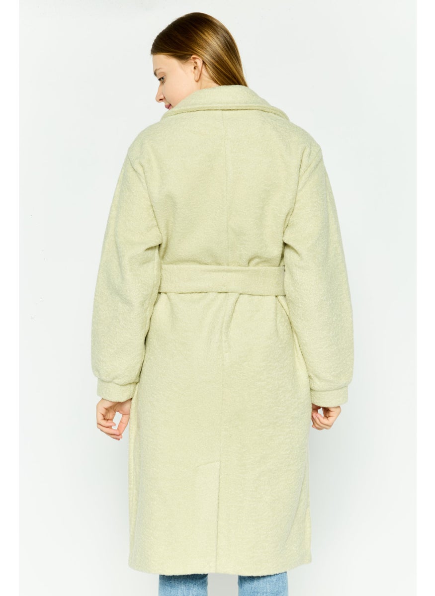 Native Youth Women Plain Belted Trench Coat Jacket, Green  - Image 2