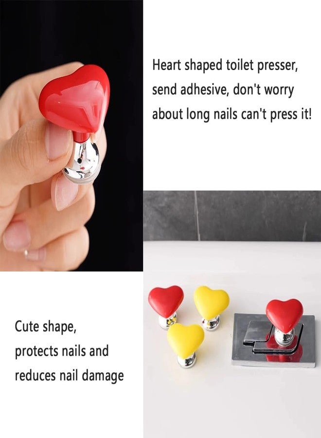 UtySty 4 Pack Toilet Push Button Pusher Heart Shape Adhesive Press Extension Handle Helper Long Nail Saver Gadgets for Toilet Flush Valve Button Smart Bidet Toilet One Piece Toilet Bathroom - Image 3