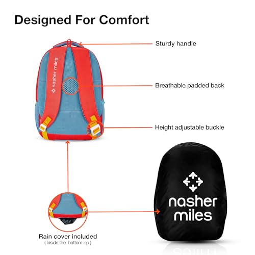 nasher miles ناشر مايلز 45 لتر أحمر حقيبة ظهر بثلاثة أقسام وغطاء مطري | ثيم حمى الكريكيت للكاجوال، الكلية والمدرسة - Image 5