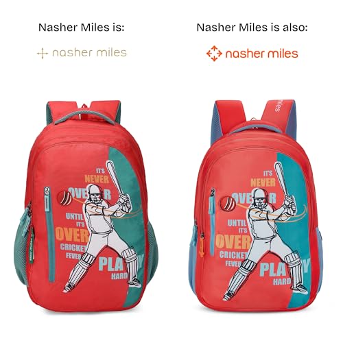 nasher miles ناشر مايلز 45 لتر أحمر حقيبة ظهر بثلاثة أقسام وغطاء مطري | ثيم حمى الكريكيت للكاجوال، الكلية والمدرسة - Image 2