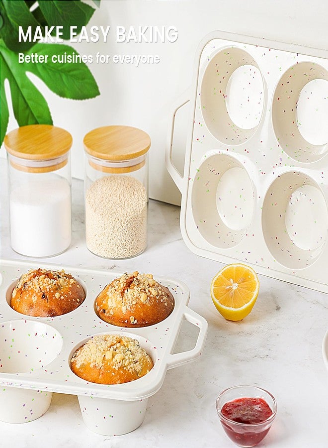 Vinino Jumbo Muffin Pan with Metal Reinforced Frame-2Pack, Silicone Cupcake Pan for Baking 6 Cup Jumbo Size, BPA Free Silicone Muffin Tray, Cupcake Baking Pan Molds for Oven Dishwasher Safe-Cream - Image 5