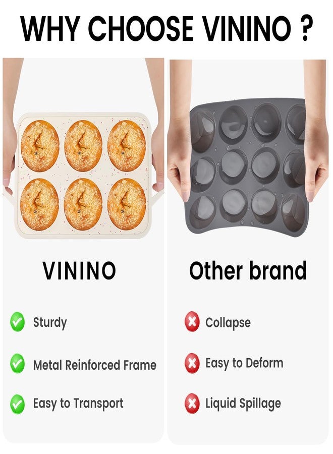 Vinino Jumbo Muffin Pan with Metal Reinforced Frame-2Pack, Silicone Cupcake Pan for Baking 6 Cup Jumbo Size, BPA Free Silicone Muffin Tray, Cupcake Baking Pan Molds for Oven Dishwasher Safe-Cream - Image 4