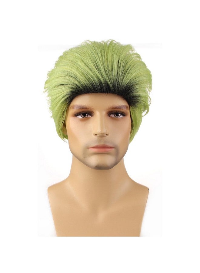 BERON Mens Green Ombre Wig Short Straight Wigs for Boys Cool Black Ombre Green Hair Wigs for Halloween Costume Cosplay - Image 2