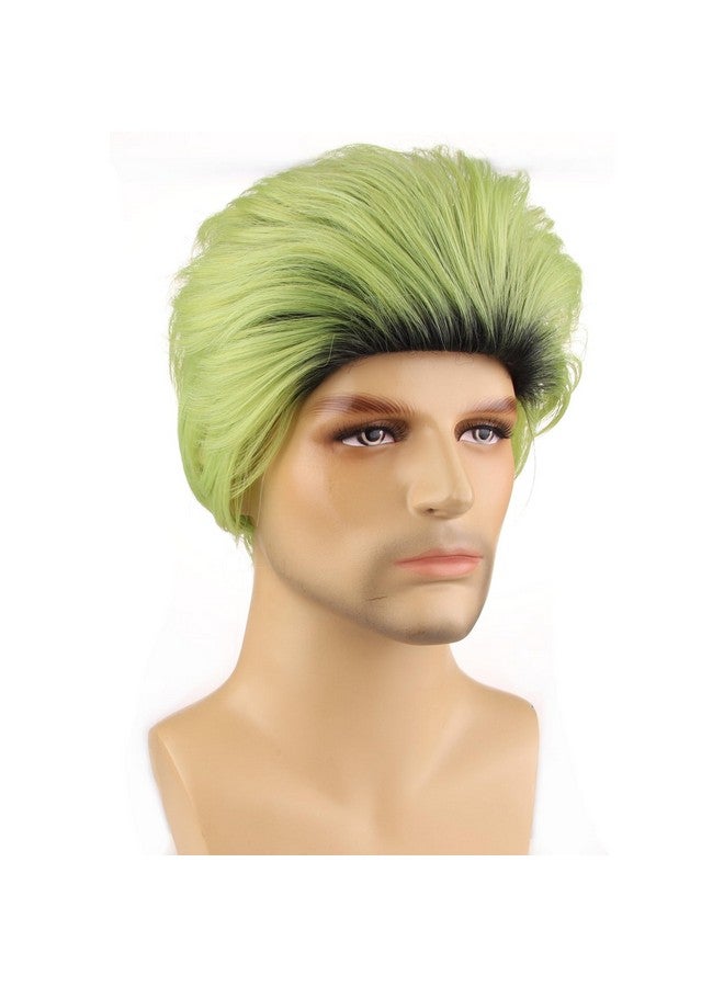 BERON Mens Green Ombre Wig Short Straight Wigs for Boys Cool Black Ombre Green Hair Wigs for Halloween Costume Cosplay - Image 3