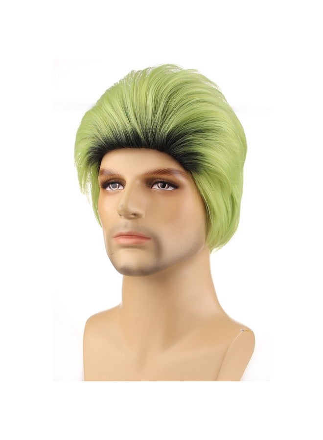 BERON Mens Green Ombre Wig Short Straight Wigs for Boys Cool Black Ombre Green Hair Wigs for Halloween Costume Cosplay - Image 1