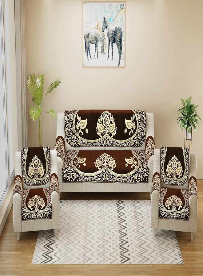jayvaam Velvet Sofa Cover with Arm Covers Set of 5 Seater - Premium Sofa Covers 3 Seater and 2 Seater Full Cover Set for Couch Seat - Heavy Fabric Sofa Slip Back Protector, 2701_Brown - Image 1