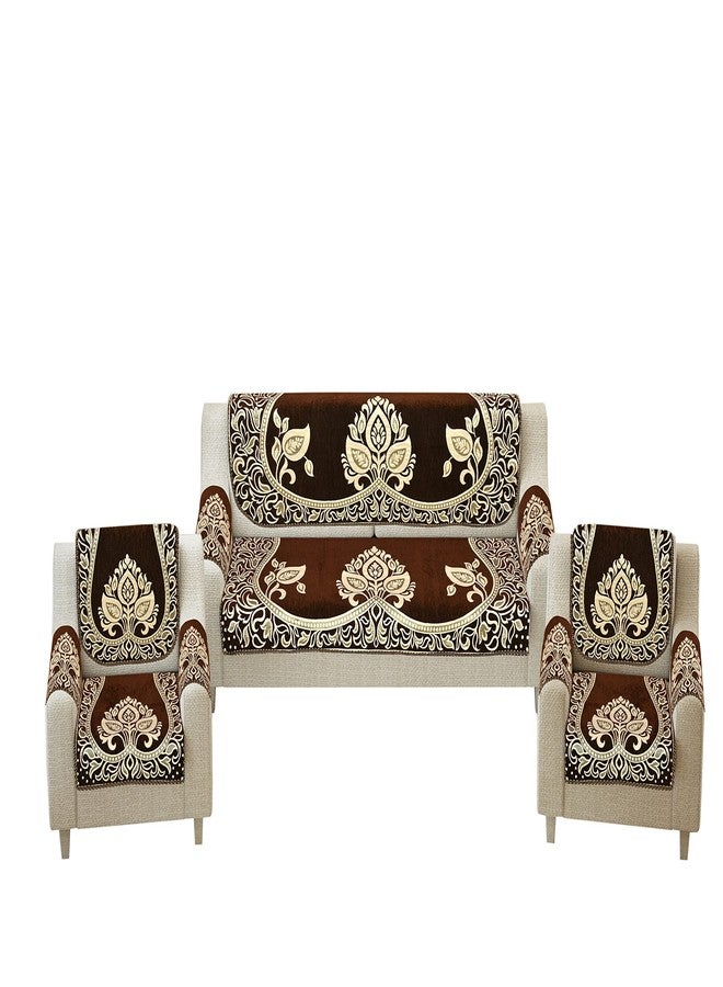 jayvaam Velvet Sofa Cover with Arm Covers Set of 5 Seater - Premium Sofa Covers 3 Seater and 2 Seater Full Cover Set for Couch Seat - Heavy Fabric Sofa Slip Back Protector, 2701_Brown - Image 2